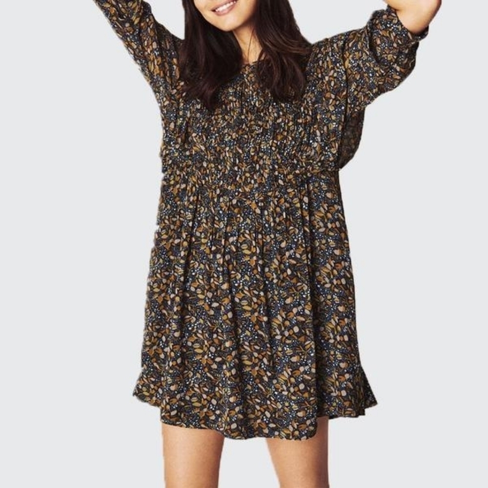 BA&SH Sandra Ruffled Georgette Mini Dress In Brown Carbone Sz Medium